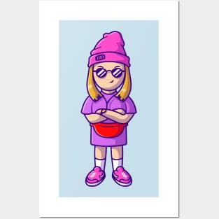 Cool Girl Wearing Glasses Cartoon Posters and Art